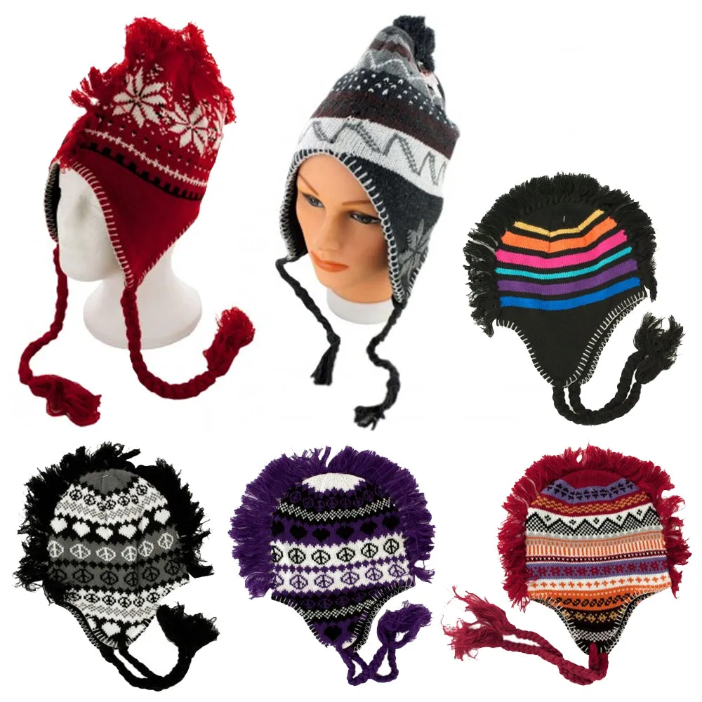1 Unisex Peruvian Winter Ear Flap Muff Ski Hat Kids Teens Skully Beanie Cap Snow