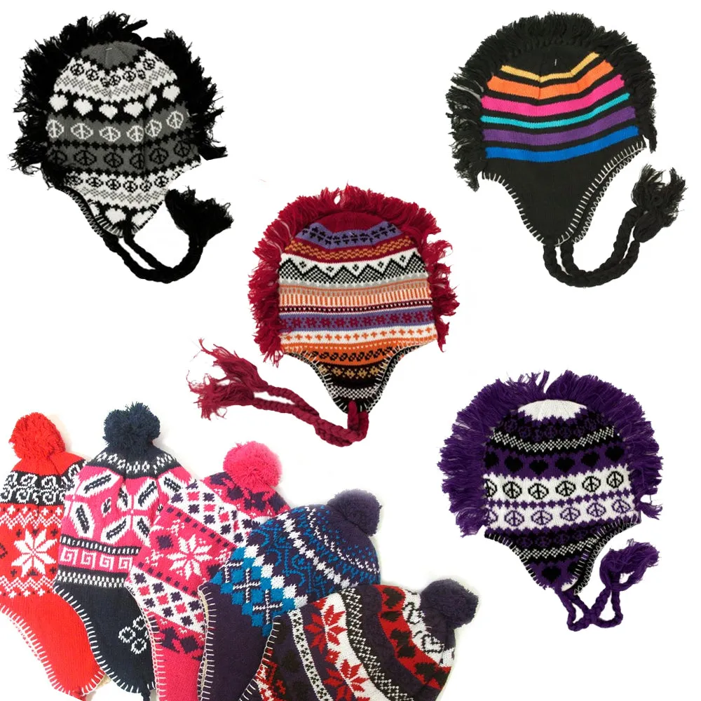 1 Unisex Peruvian Winter Ear Flap Muff Ski Hat Kids Teens Skully Beanie Cap Snow