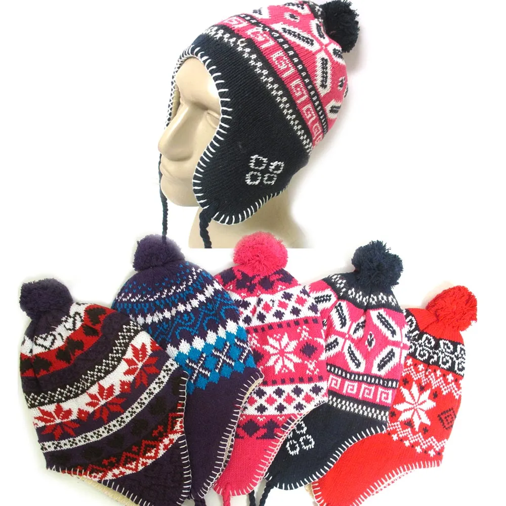1 Unisex Peruvian Winter Ear Flap Muff Ski Hat Kids Teens Skully Beanie Cap Snow