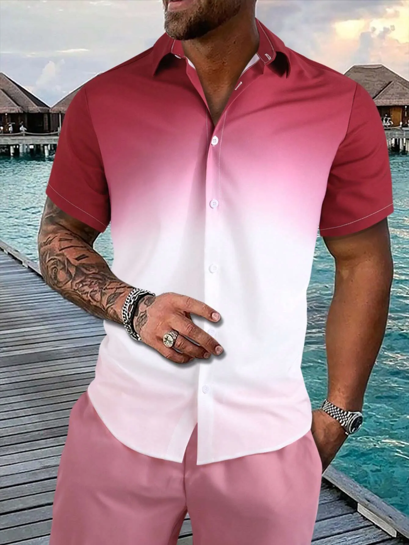 Manfinity Homme Men Ombre Shirt Without Tee
