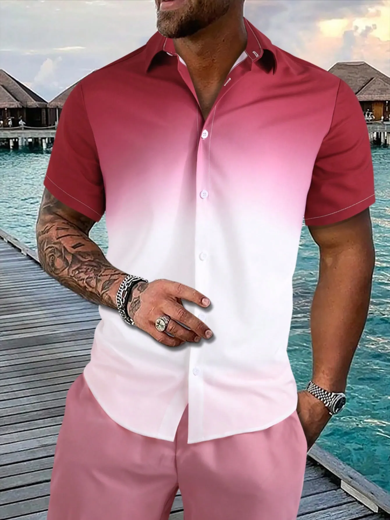 Manfinity Homme Men Ombre Shirt Without Tee