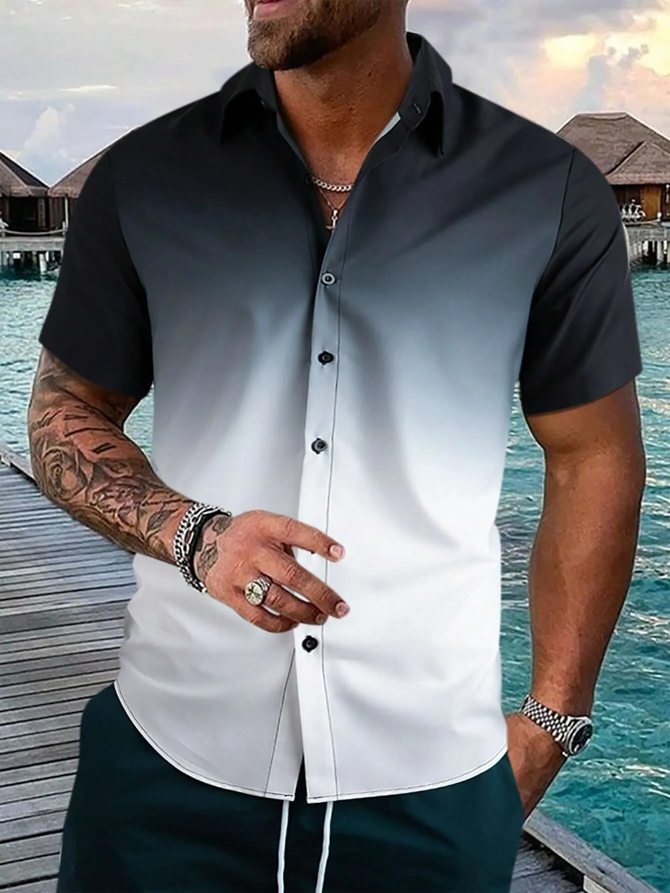 Manfinity Homme Men Ombre Shirt Without Tee