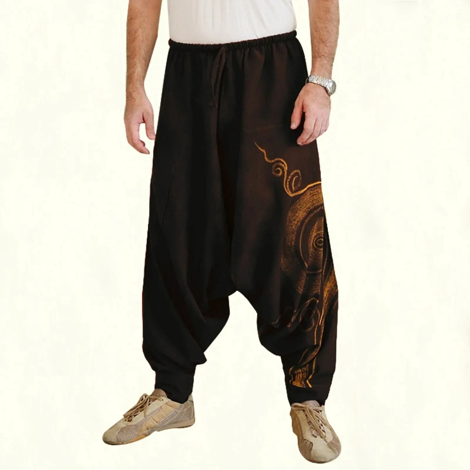 Men Casual Harem Pants Sports Pants Gym Trousers Summer Yoga Baggy Spiral Print Trousers Sports Pants Training