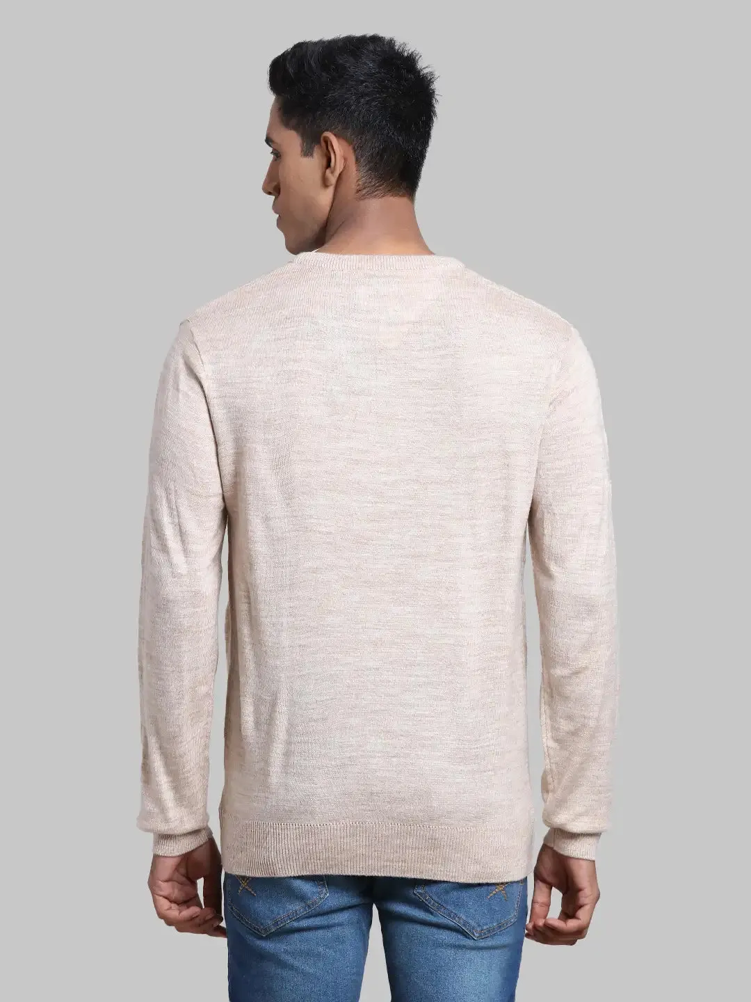 Men White Structure Acrylic Full Sleeve Sweaters