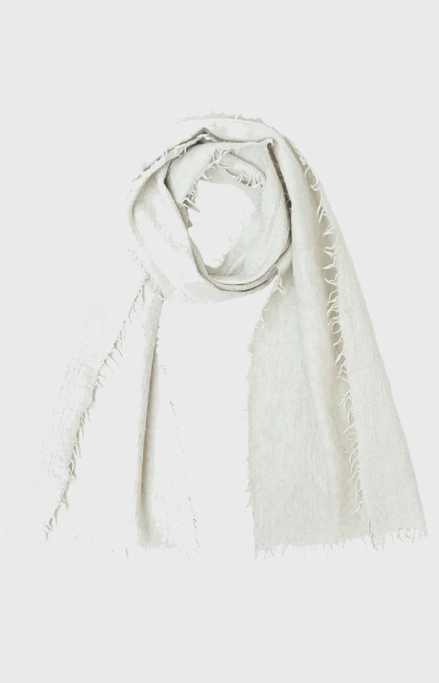 Natural Yak White Overfelt Fringed Scarf