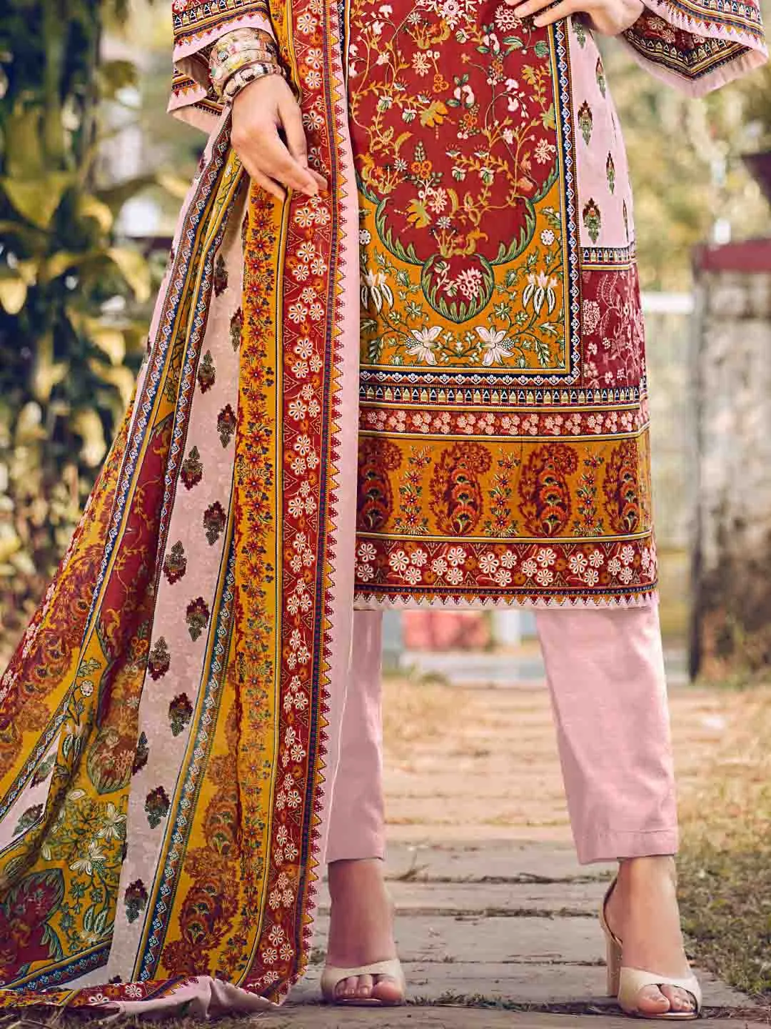 Pakistani Print Unstitched Embroidered Cotton Suit Material for Women