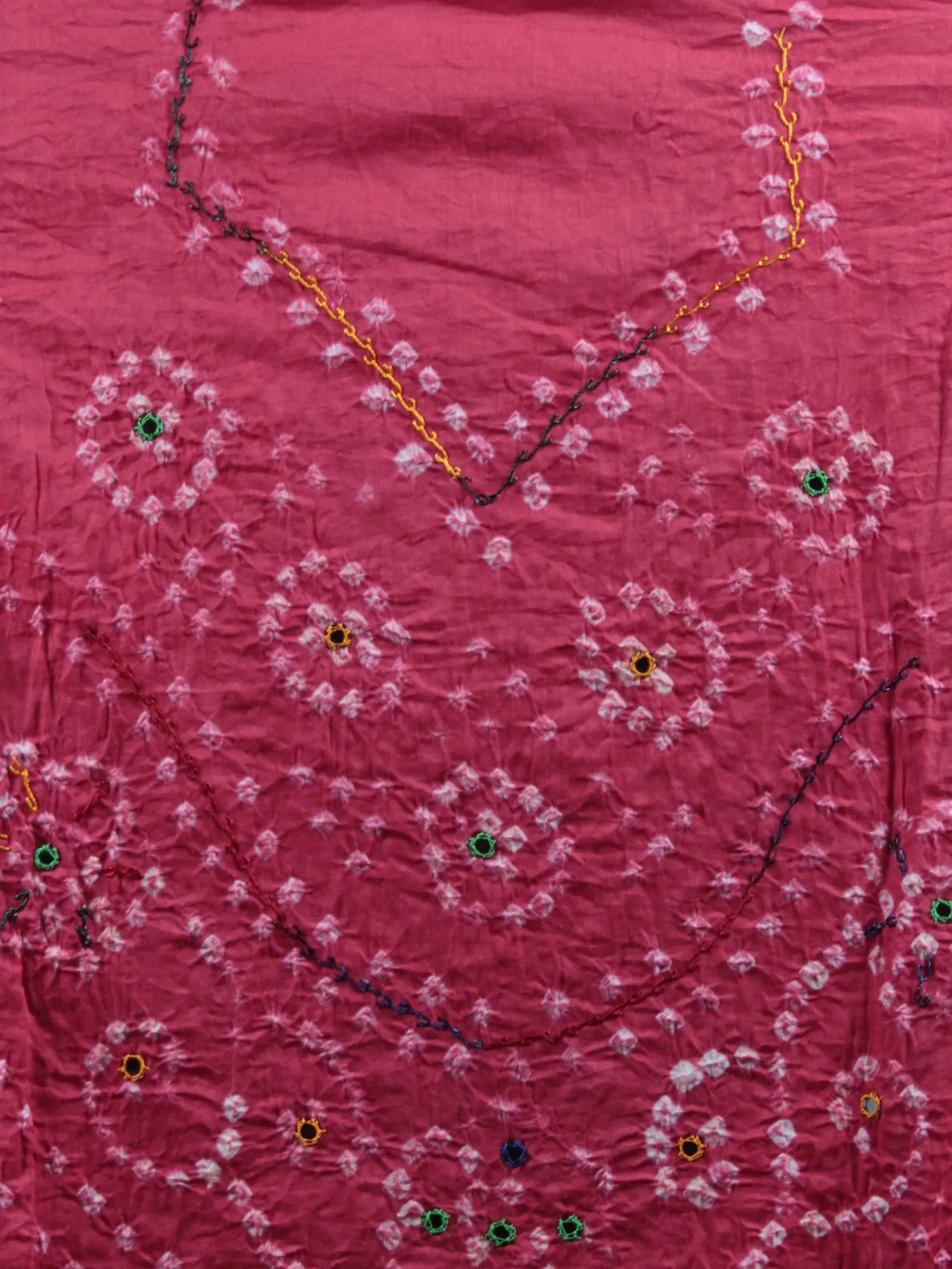 Pink Red White Hand Tie & Dye Bandhej Suit Salwar Dupatta (Set of 3) With Hand Embroidery & Mirror Work - S16281268