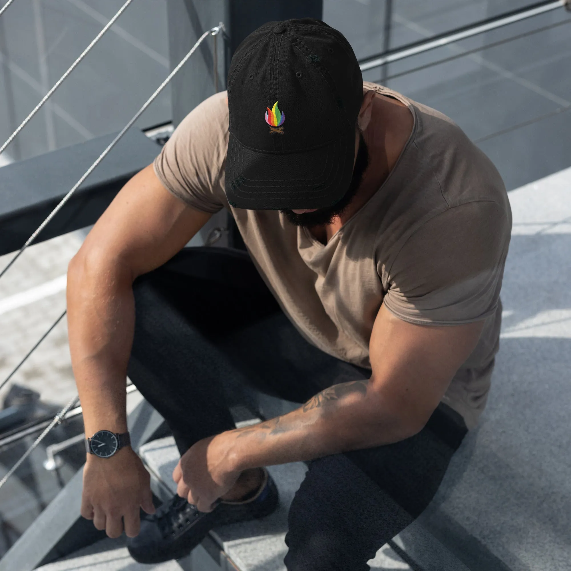 Rainbow Flame Distressed Cap